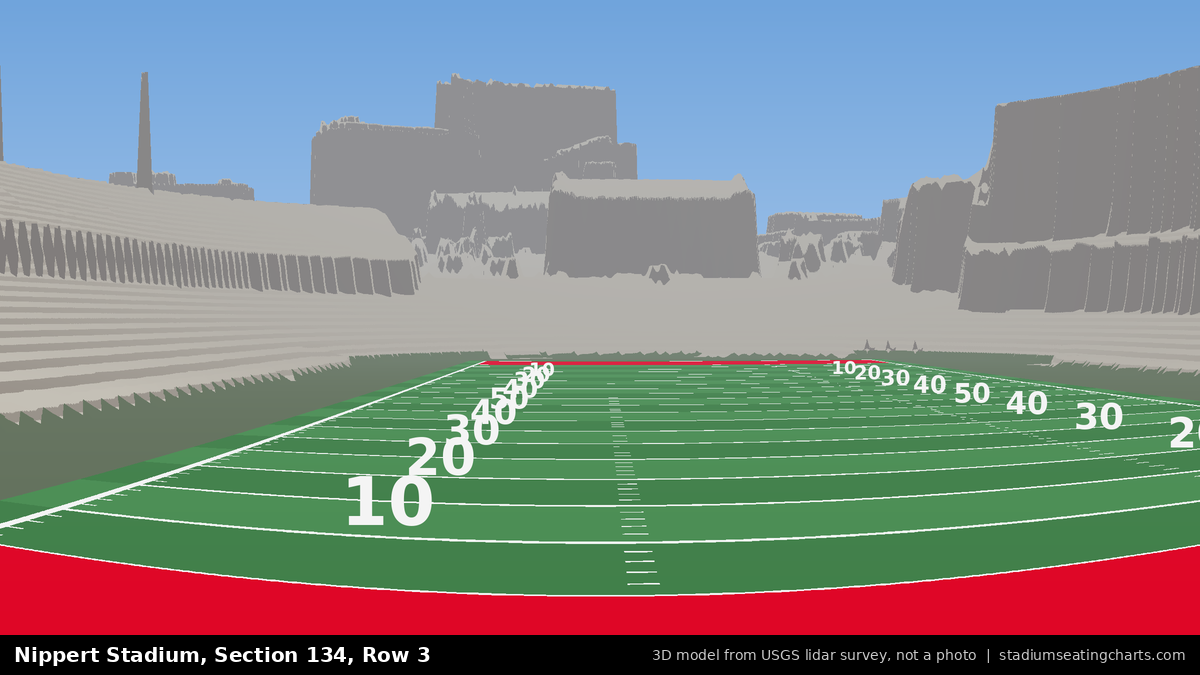 View from Nippert Stadium Section 134, Row 3, looking toward the field