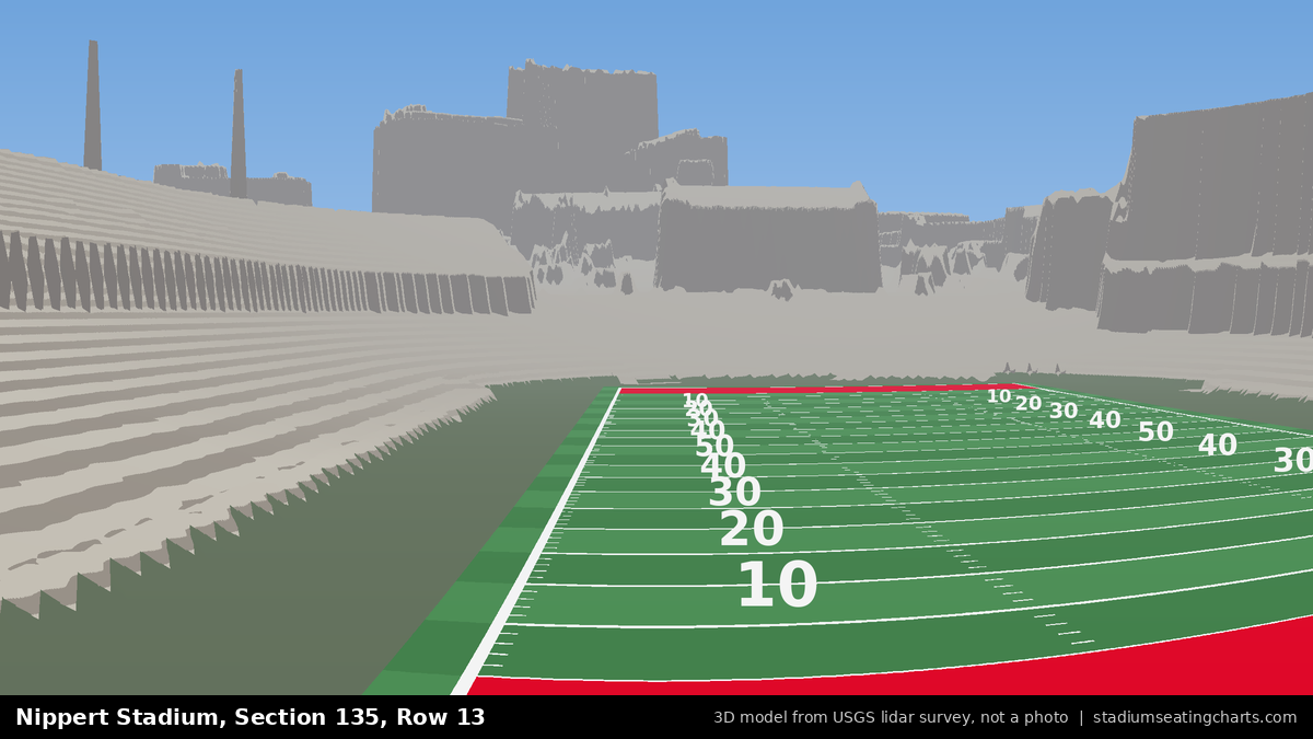 View from Nippert Stadium Section 135, Row 13, looking toward the field