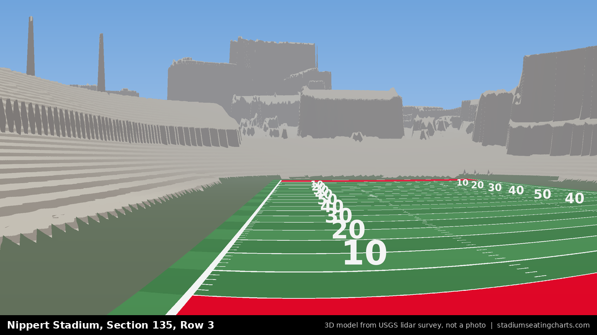 View from Nippert Stadium Section 135, Row 3, looking toward the field