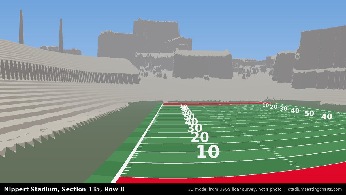 View from Nippert Stadium Section 135, Row 8, looking toward the field