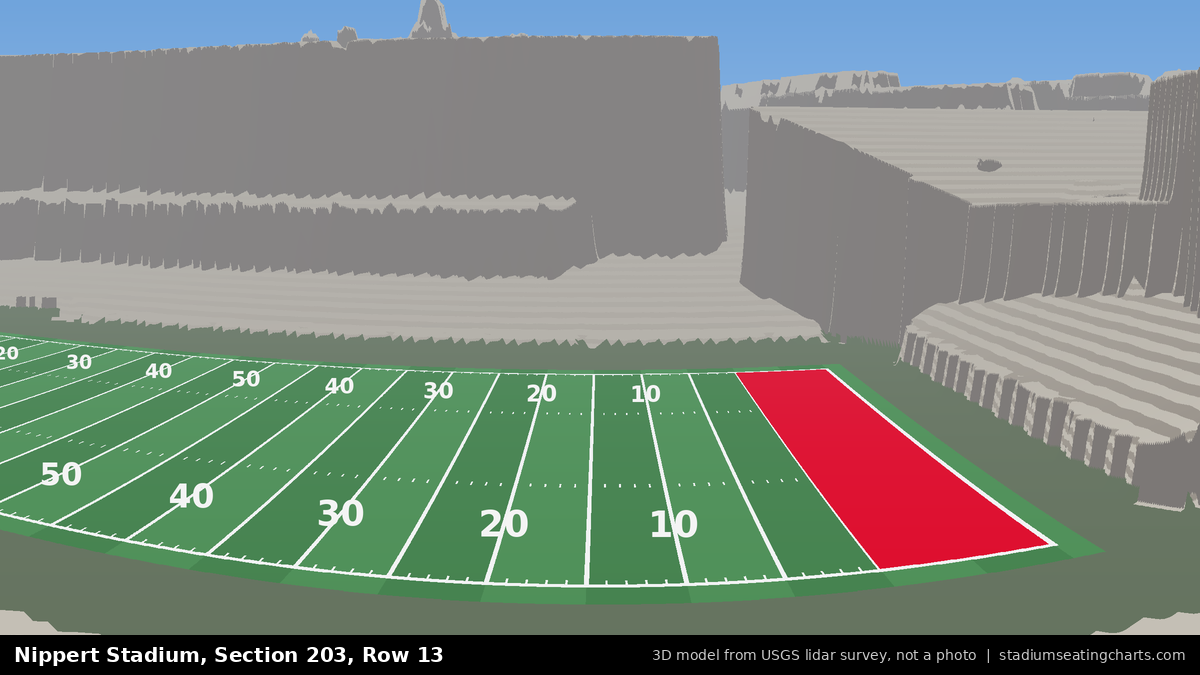 View from Nippert Stadium Section 203, Row 13, looking toward the field
