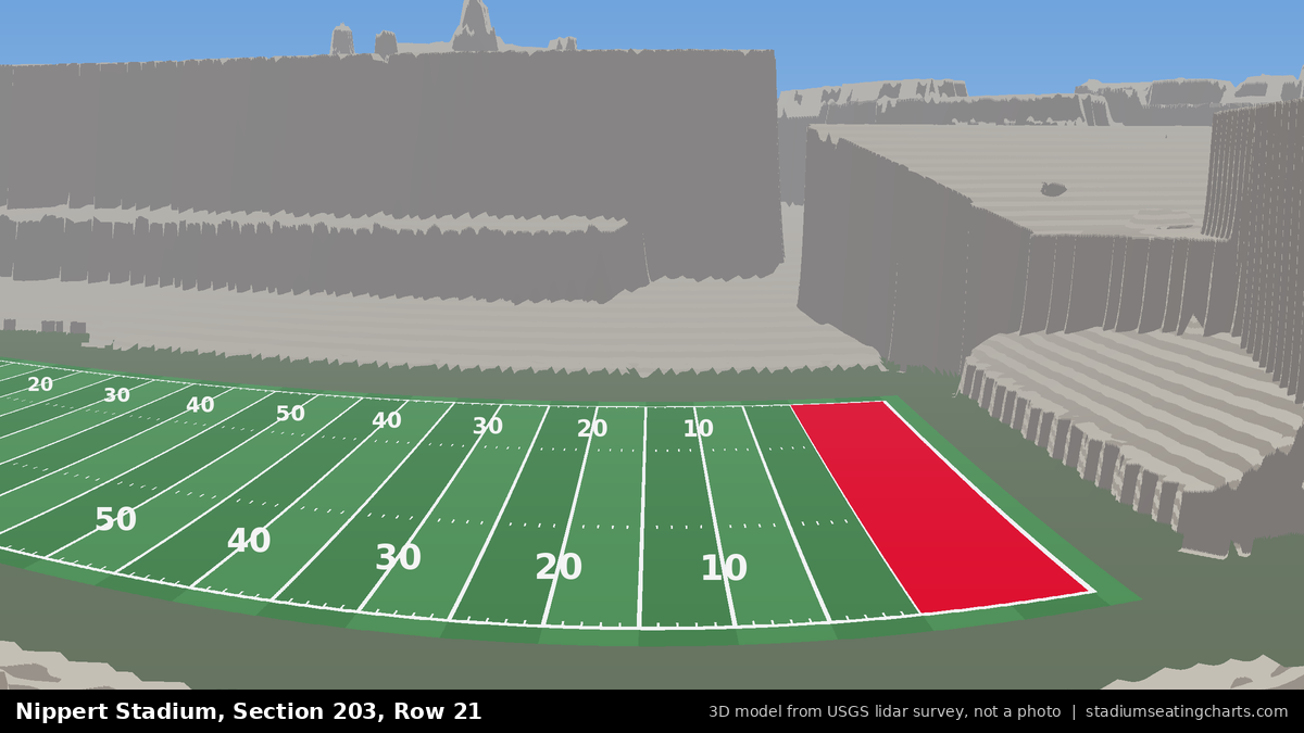 View from Nippert Stadium Section 203, Row 21, looking toward the field