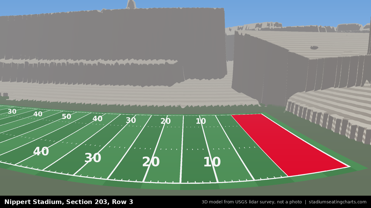 View from Nippert Stadium Section 203, Row 3, looking toward the field