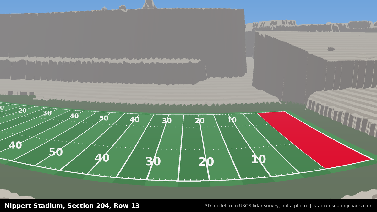 View from Nippert Stadium Section 204, Row 13, looking toward the field