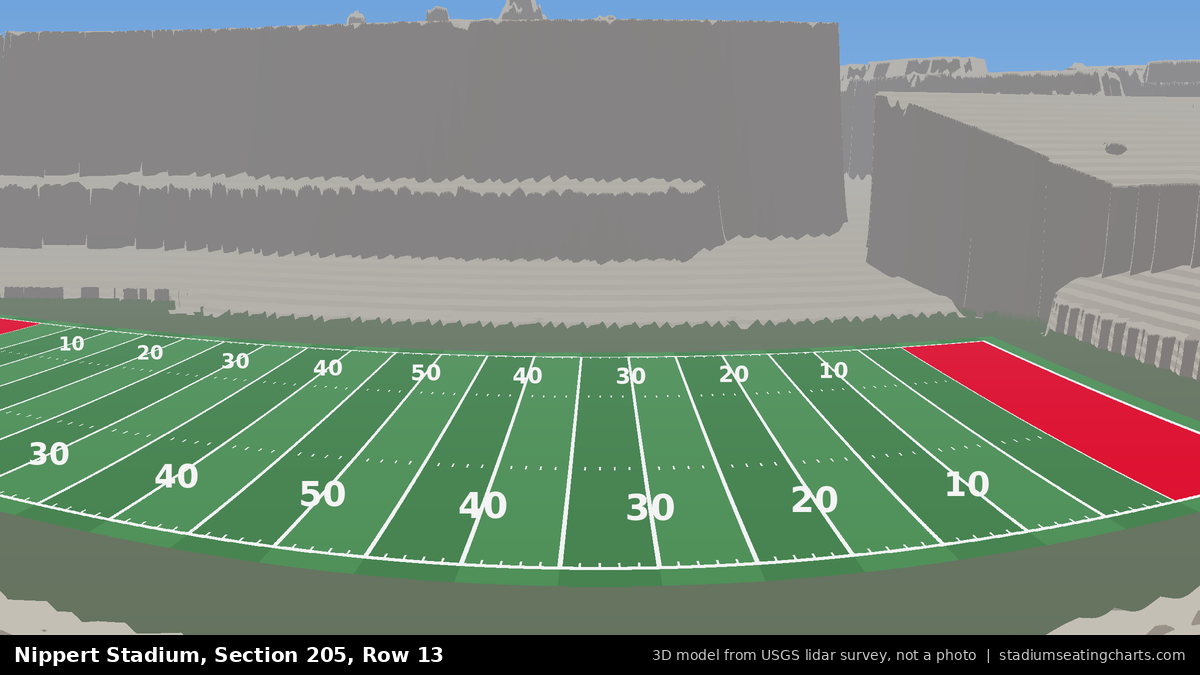 View from Nippert Stadium Section 205, Row 13, looking toward the field
