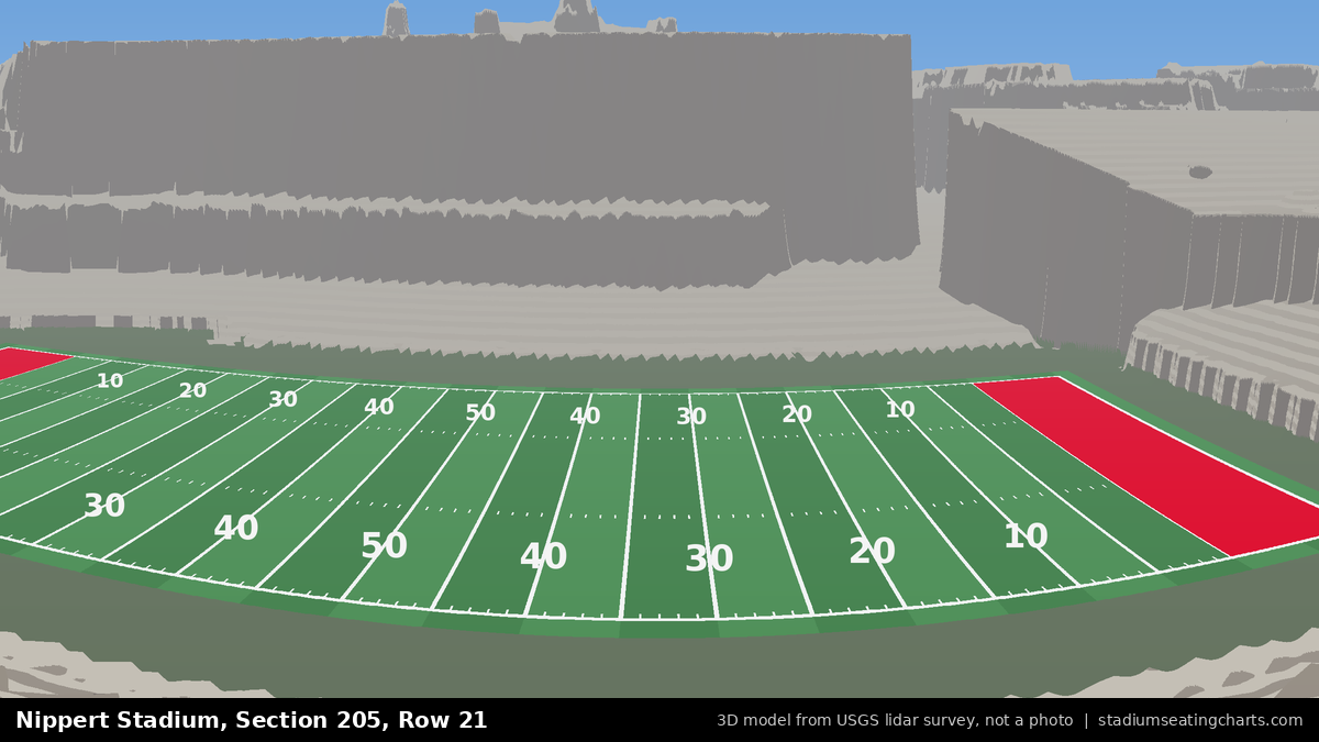 View from Nippert Stadium Section 205, Row 21, looking toward the field