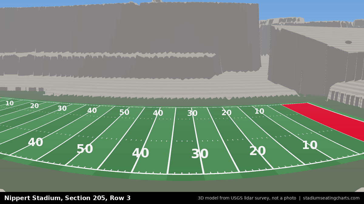 View from Nippert Stadium Section 205, Row 3, looking toward the field