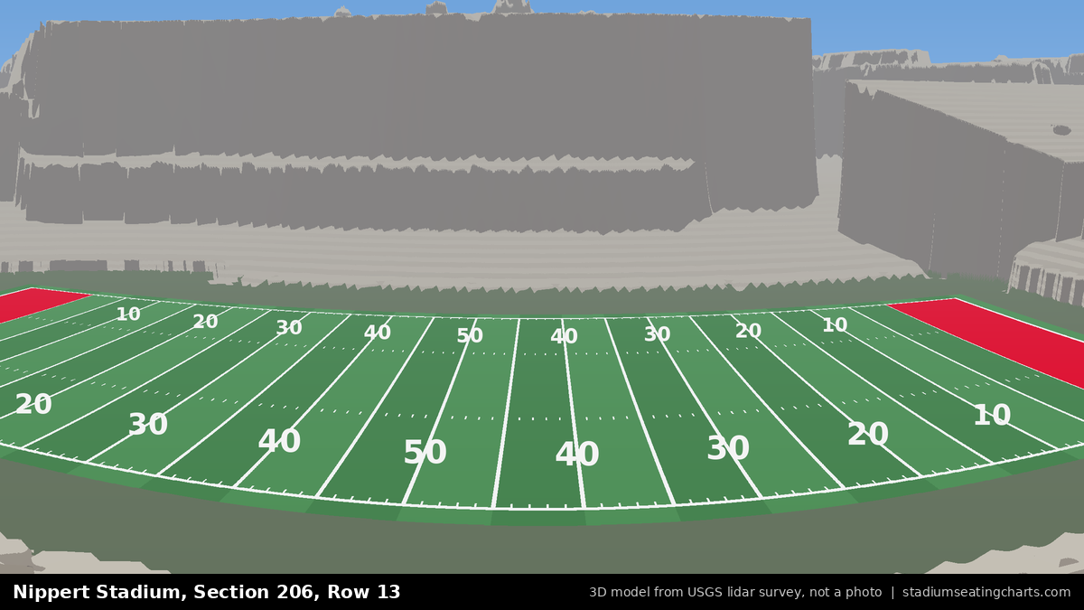 View from Nippert Stadium Section 206, Row 13, looking toward the field