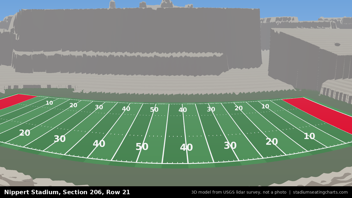 View from Nippert Stadium Section 206, Row 21, looking toward the field
