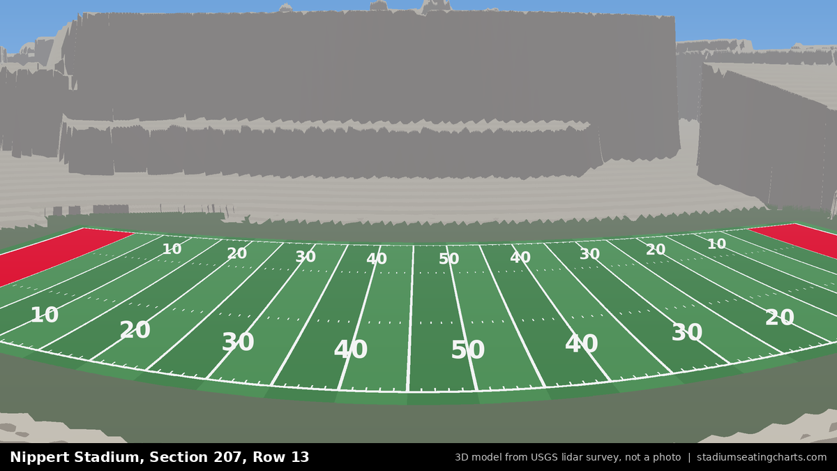 View from Nippert Stadium Section 207, Row 13, looking toward the field