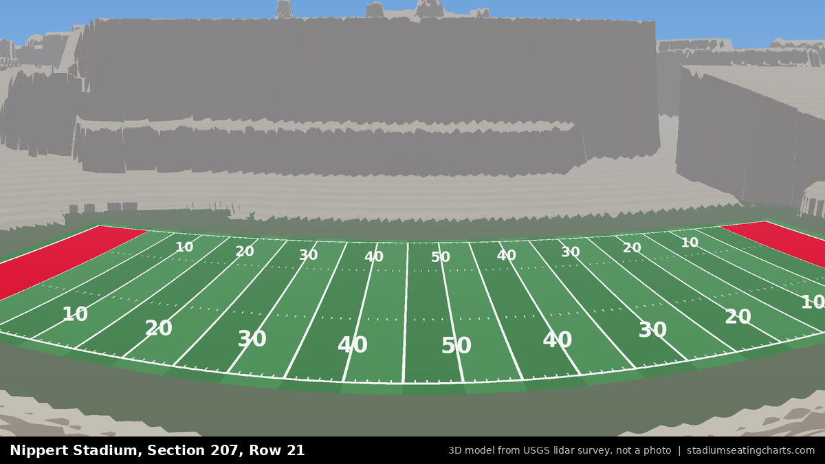 View from Nippert Stadium Section 207, Row 21, looking toward the field