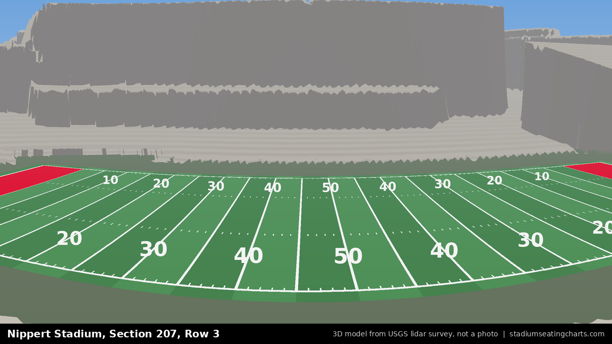 View from Nippert Stadium Section 207, Row 3, looking toward the field