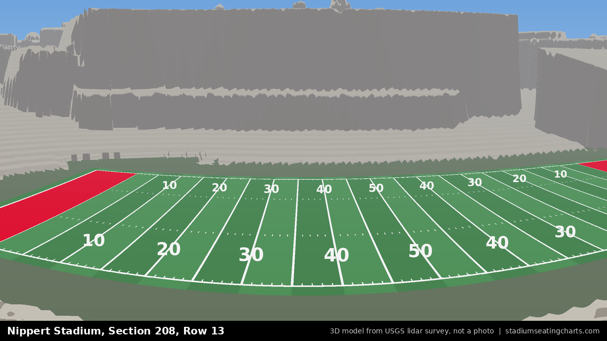 View from Nippert Stadium Section 208, Row 13, looking toward the field
