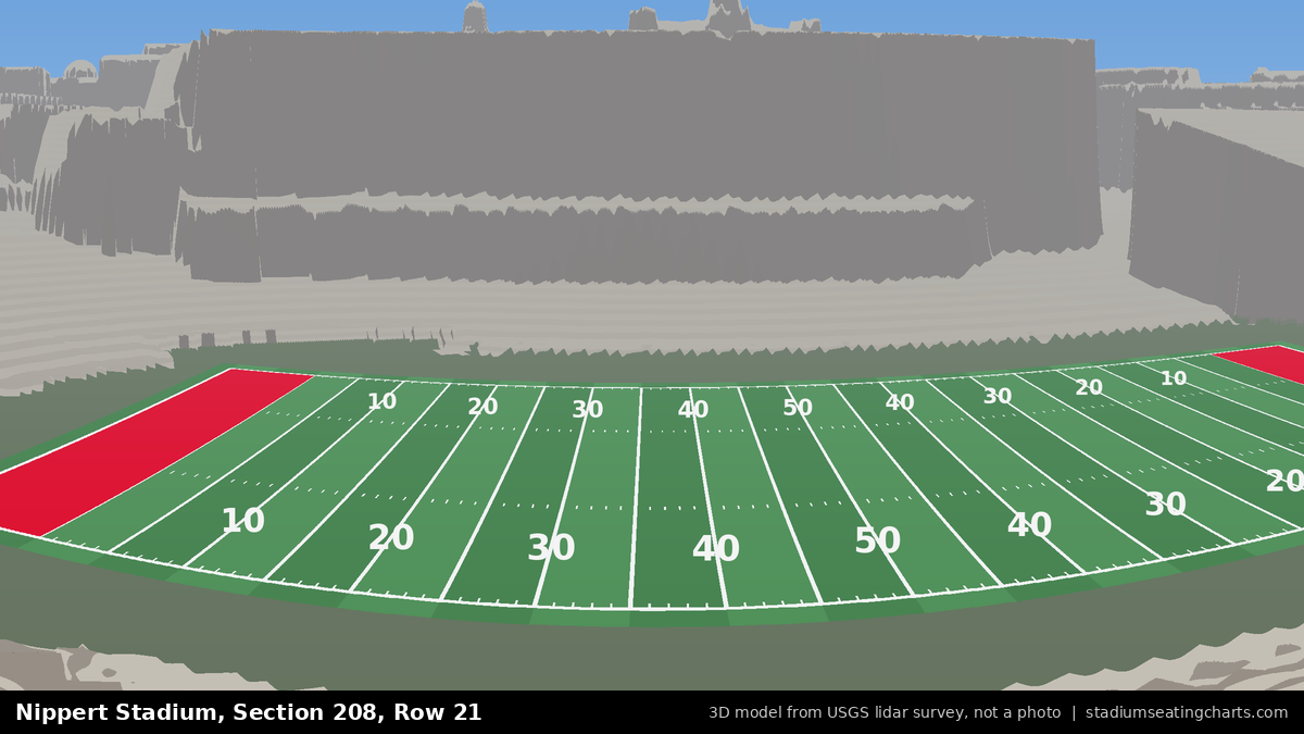 View from Nippert Stadium Section 208, Row 21, looking toward the field