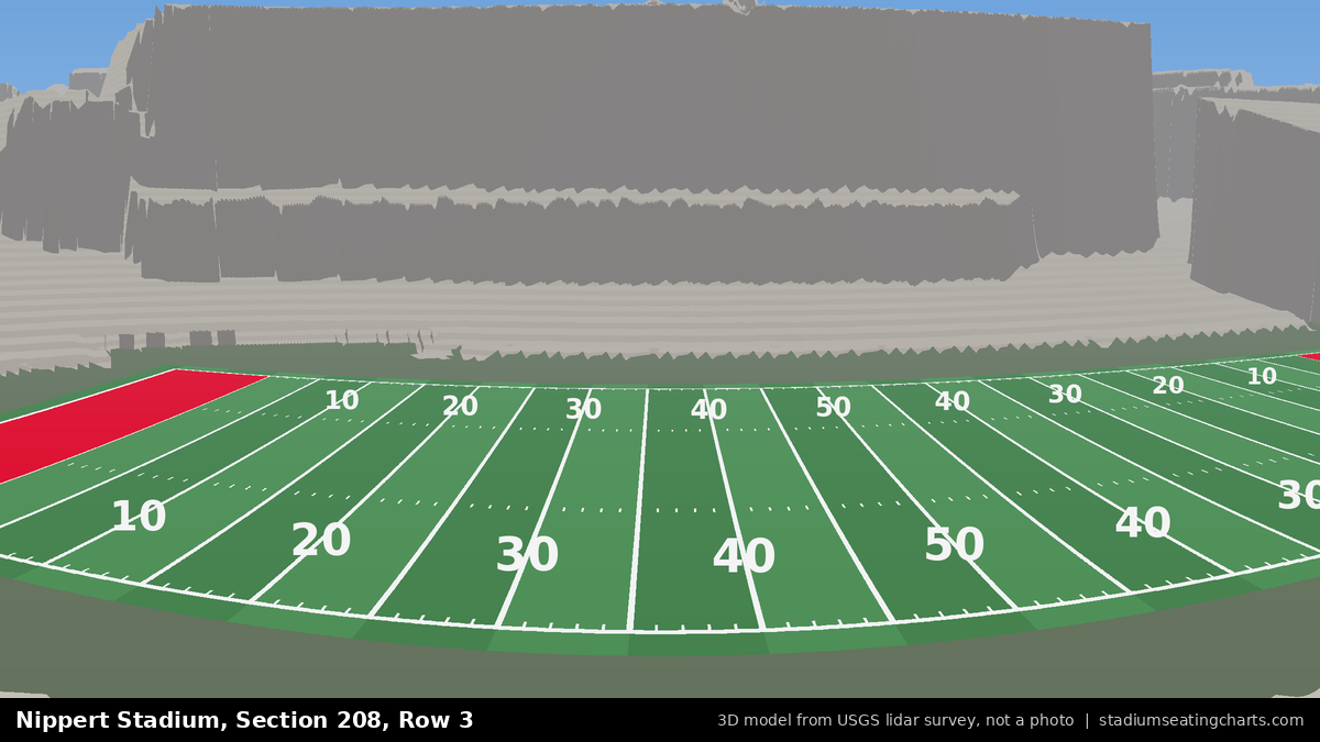 View from Nippert Stadium Section 208, Row 3, looking toward the field