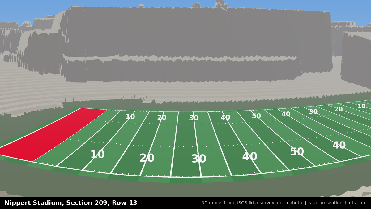 View from Nippert Stadium Section 209, Row 13, looking toward the field