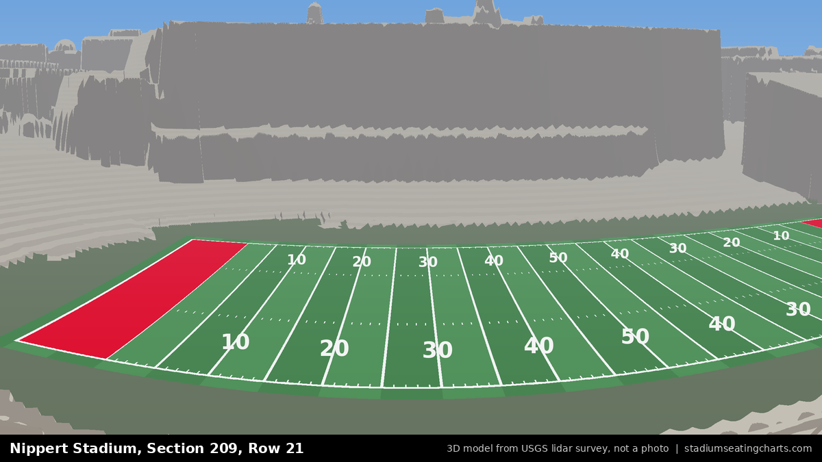 View from Nippert Stadium Section 209, Row 21, looking toward the field
