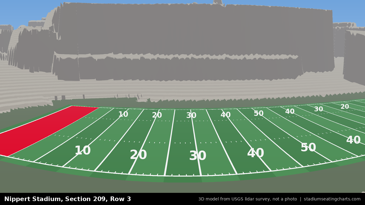 View from Nippert Stadium Section 209, Row 3, looking toward the field