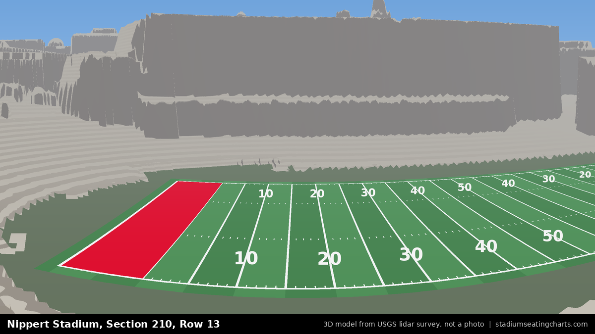 View from Nippert Stadium Section 210, Row 13, looking toward the field