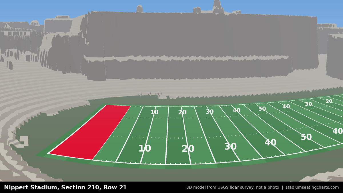 View from Nippert Stadium Section 210, Row 21, looking toward the field
