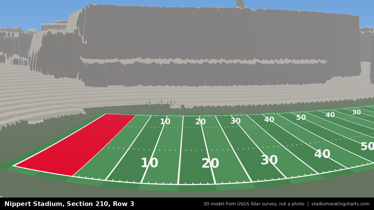 View from Nippert Stadium Section 210, Row 3, looking toward the field