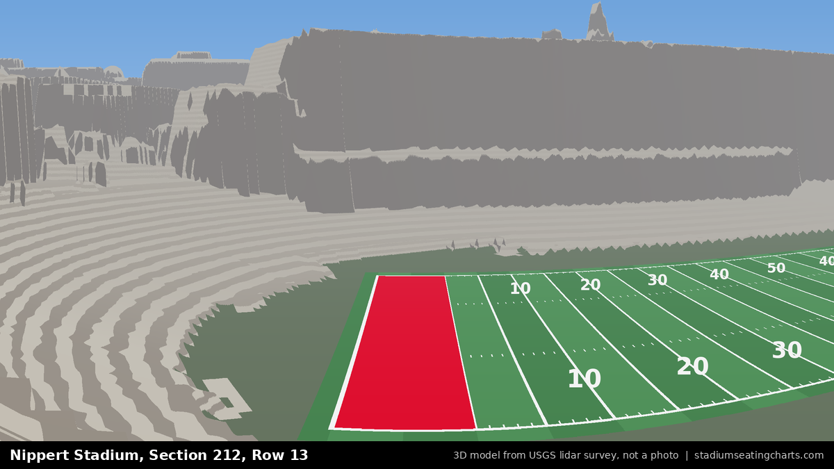 View from Nippert Stadium Section 212, Row 13, looking toward the field