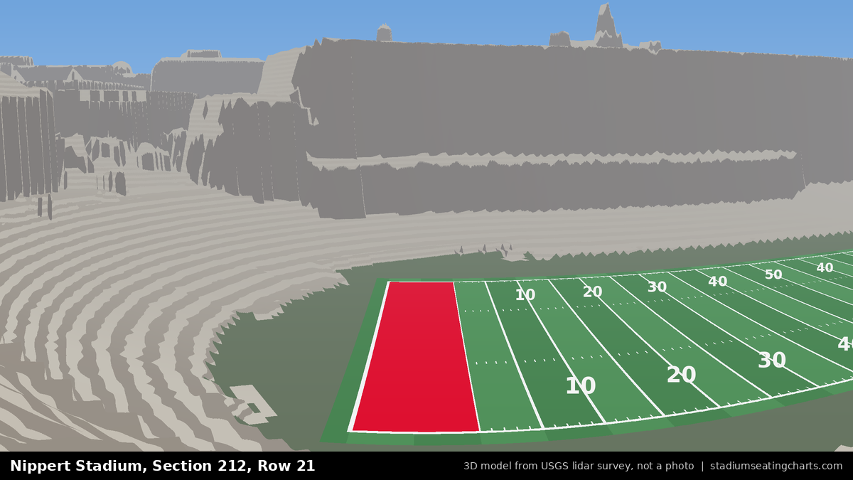 View from Nippert Stadium Section 212, Row 21, looking toward the field