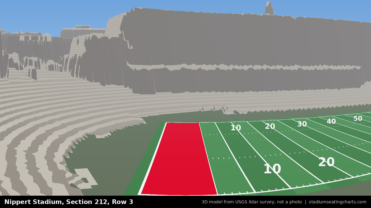 View from Nippert Stadium Section 212, Row 3, looking toward the field