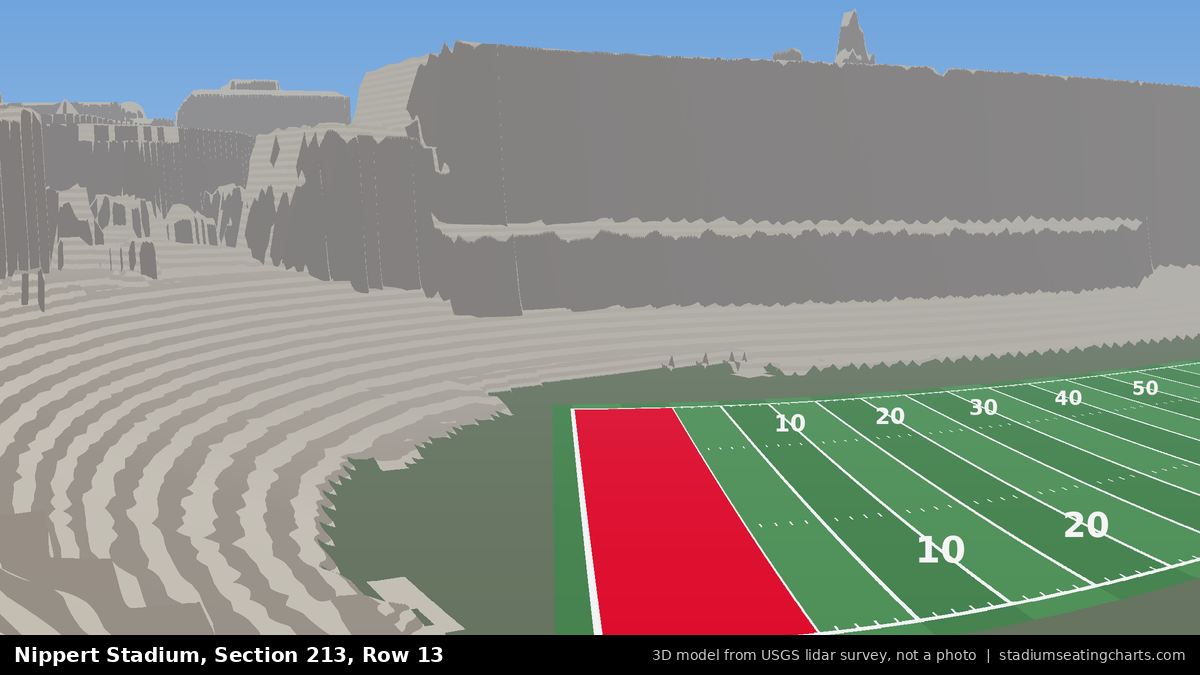 View from Nippert Stadium Section 213, Row 13, looking toward the field