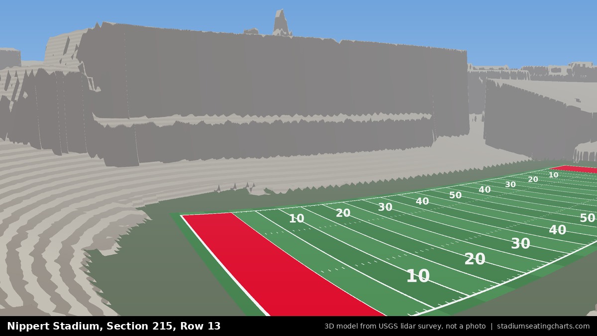 View from Nippert Stadium Section 215, Row 13, looking toward the field