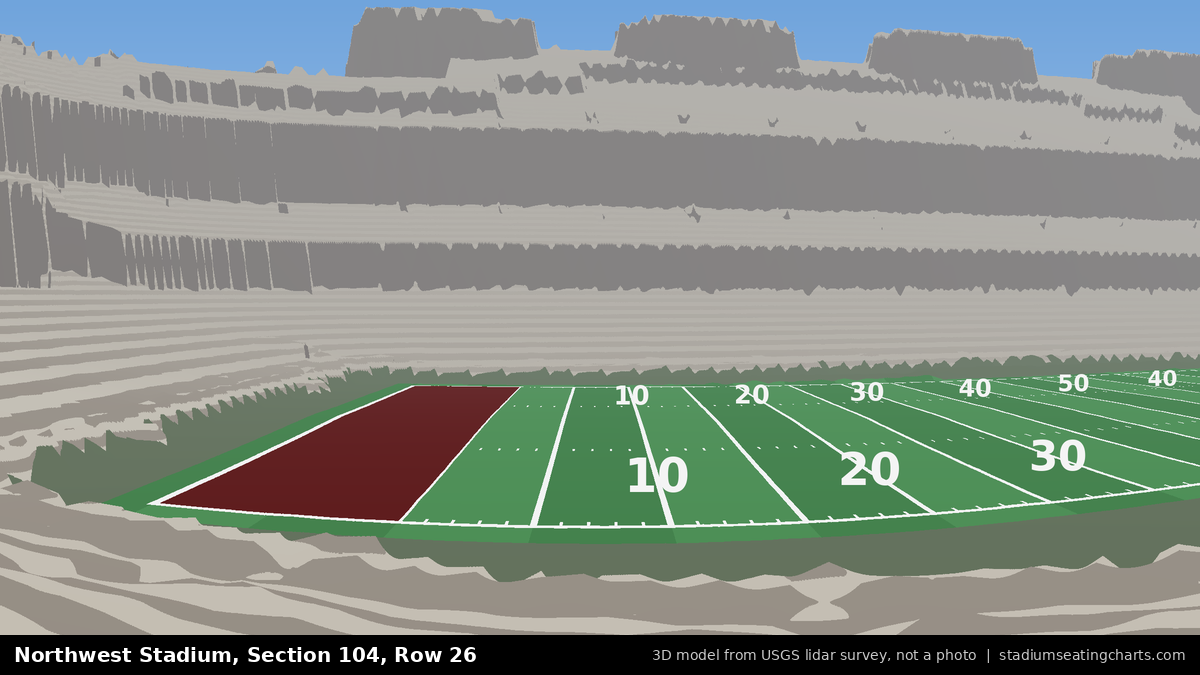 View from Northwest Stadium Section 104, Row 26, looking toward the field