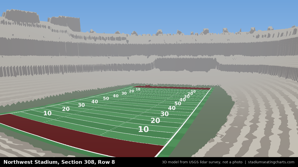 View from Northwest Stadium Section 308, Row 8, looking toward the field