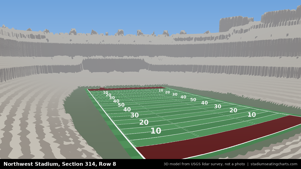 View from Northwest Stadium Section 314, Row 8, looking toward the field