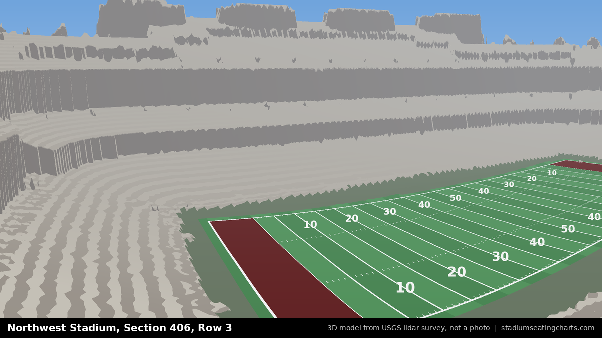 View from Northwest Stadium Section 406, Row 3, looking toward the field