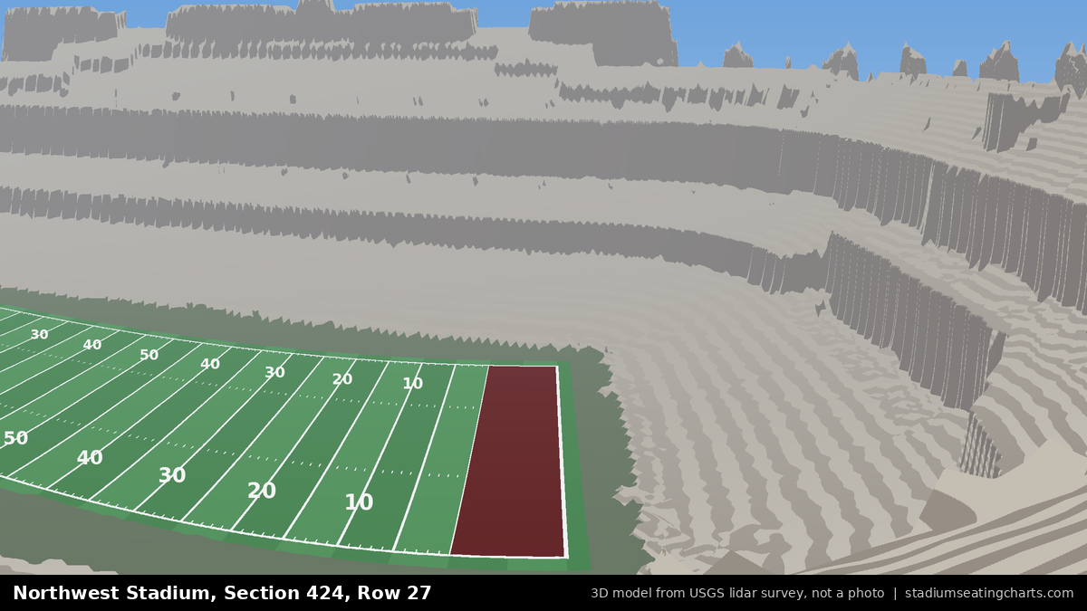 View from Northwest Stadium Section 424, Row 27, looking toward the field