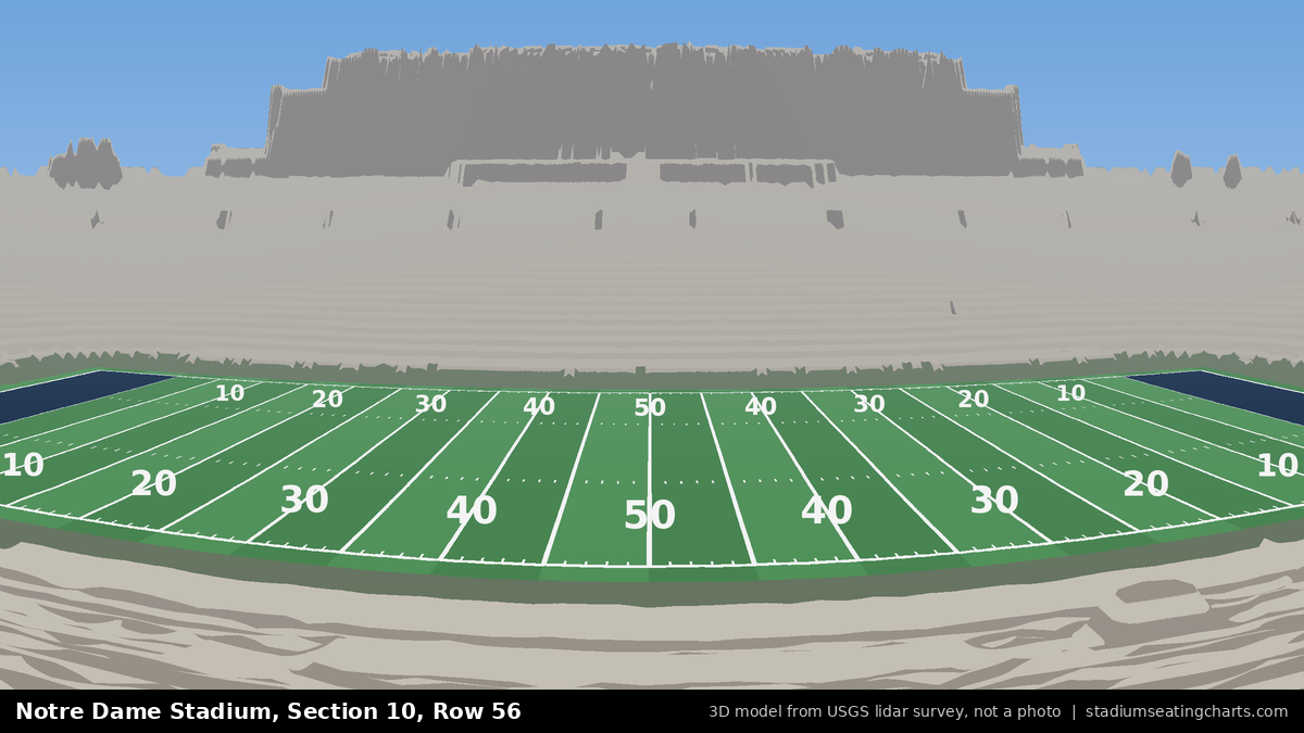 View from Notre Dame Stadium Section 10, Row 56, looking toward the field