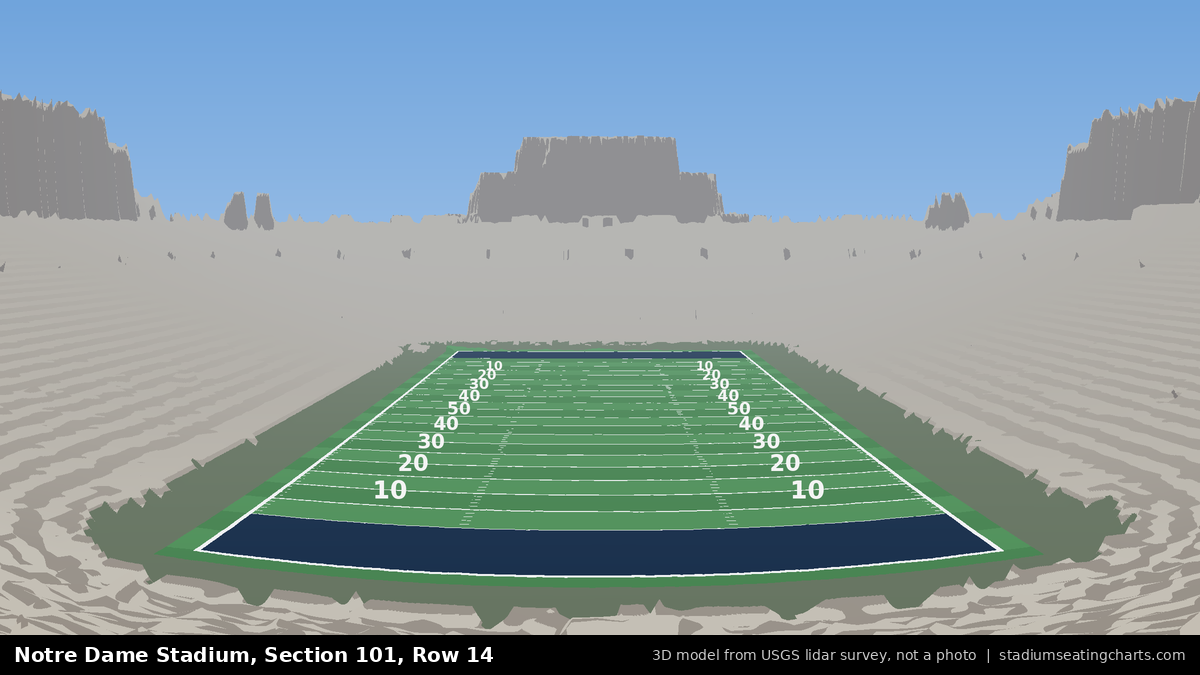 View from Notre Dame Stadium Section 101, Row 14, looking toward the field