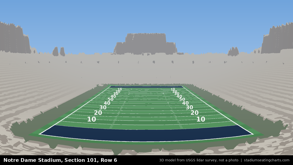 View from Notre Dame Stadium Section 101, Row 6, looking toward the field