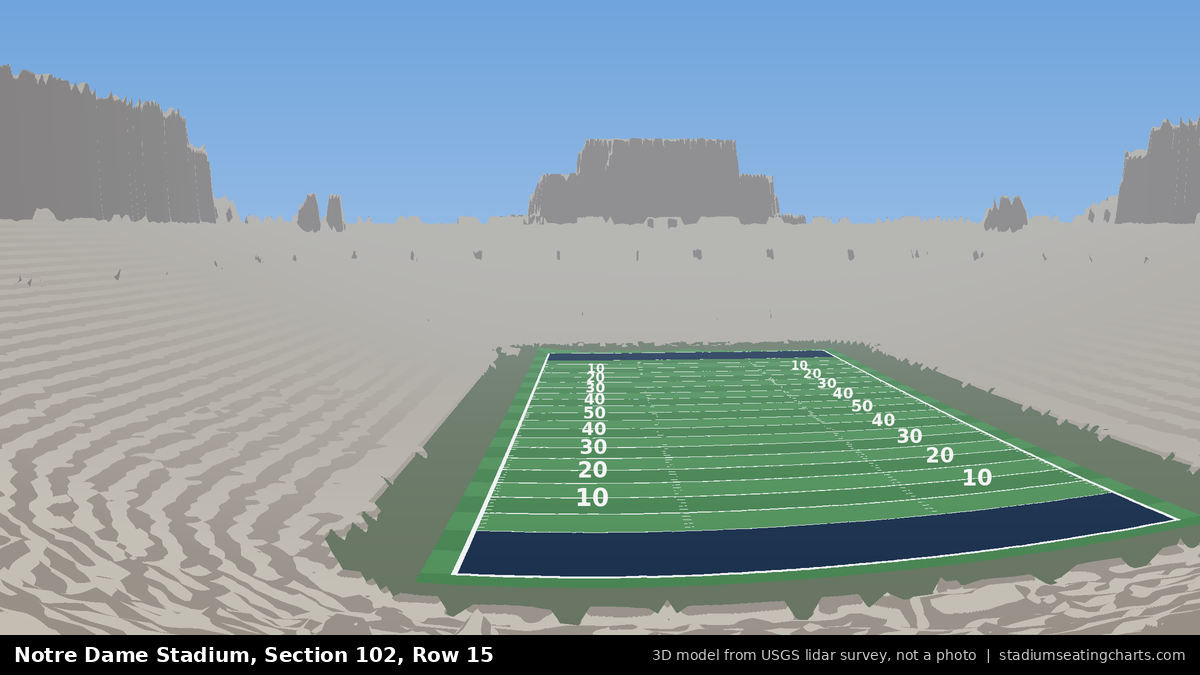 View from Notre Dame Stadium Section 102, Row 15, looking toward the field