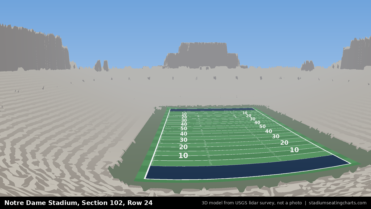 View from Notre Dame Stadium Section 102, Row 24, looking toward the field