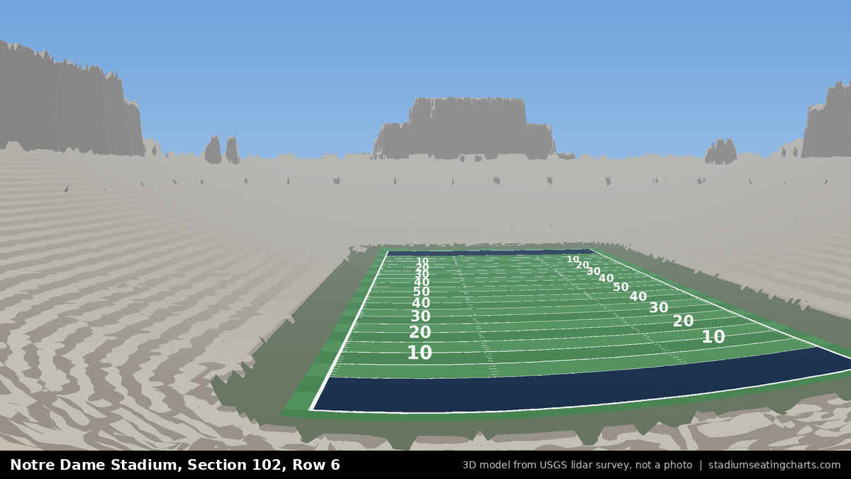 View from Notre Dame Stadium Section 102, Row 6, looking toward the field