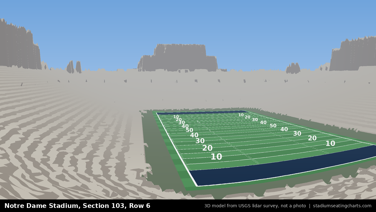View from Notre Dame Stadium Section 103, Row 6, looking toward the field