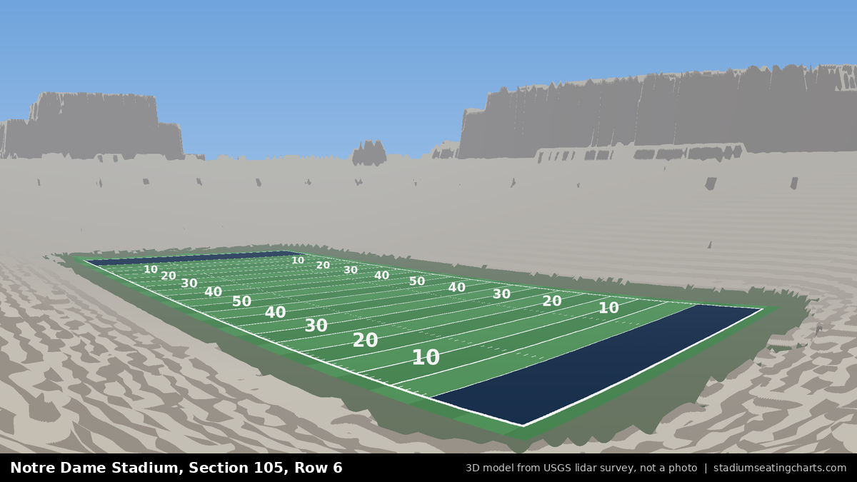 View from Notre Dame Stadium Section 105, Row 6, looking toward the field