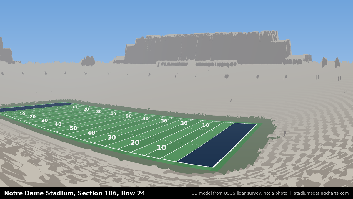 View from Notre Dame Stadium Section 106, Row 24, looking toward the field