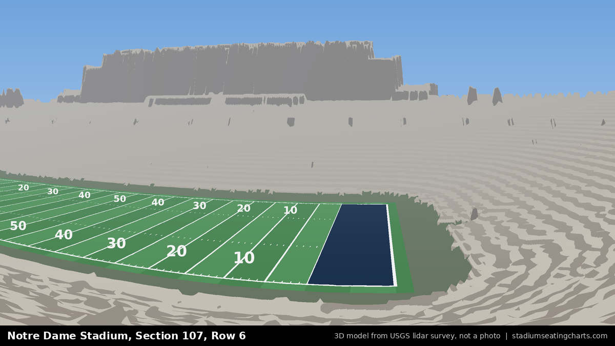View from Notre Dame Stadium Section 107, Row 6, looking toward the field