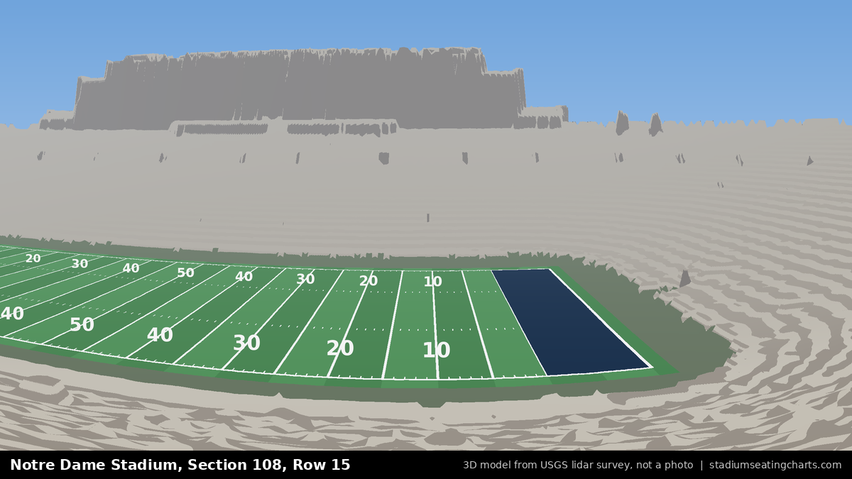 View from Notre Dame Stadium Section 108, Row 15, looking toward the field