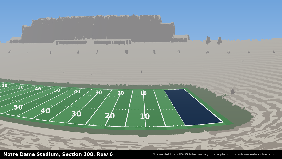 View from Notre Dame Stadium Section 108, Row 6, looking toward the field
