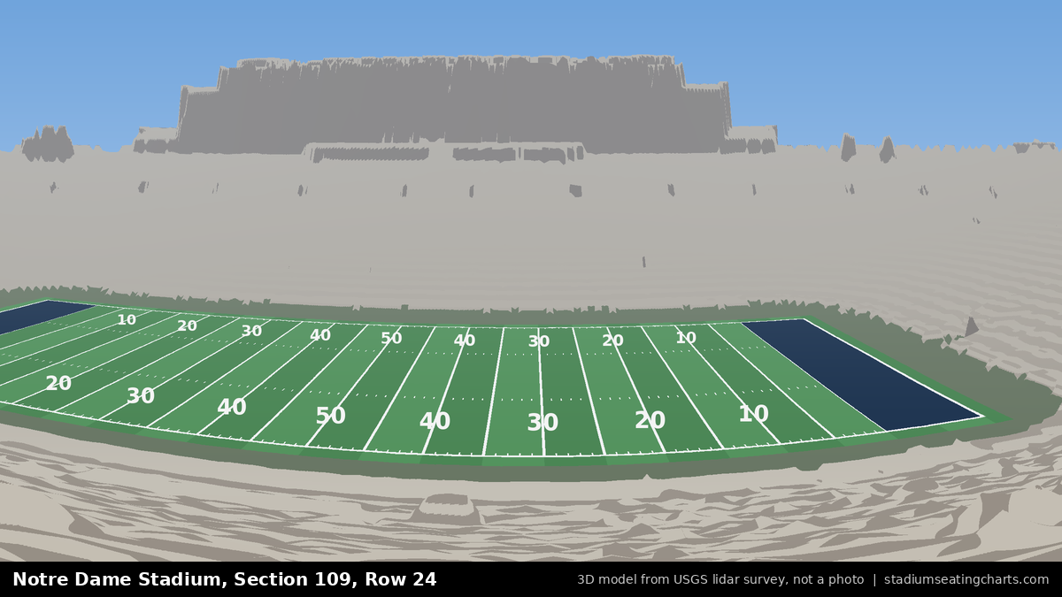 View from Notre Dame Stadium Section 109, Row 24, looking toward the field