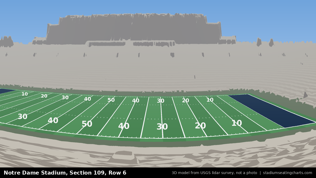 View from Notre Dame Stadium Section 109, Row 6, looking toward the field