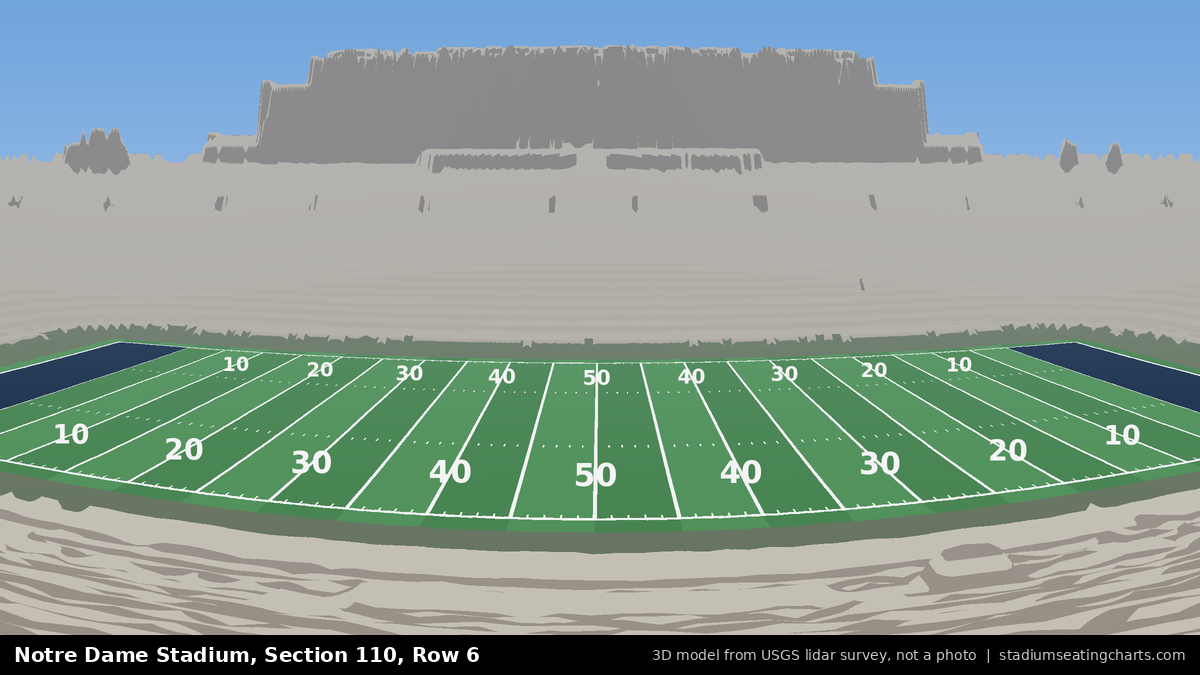 View from Notre Dame Stadium Section 110, Row 6, looking toward the field